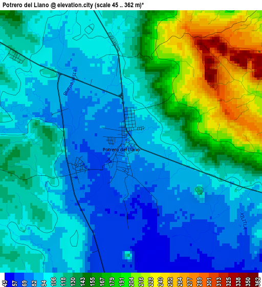 Potrero del Llano elevation map