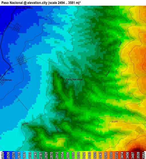 Paso Nacional elevation map