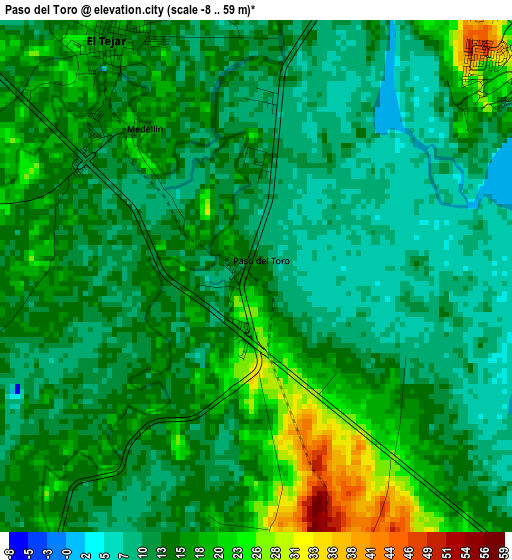 Paso del Toro elevation map