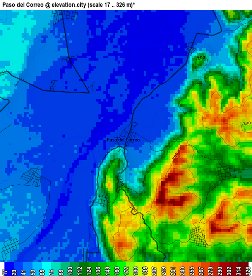 Paso del Correo elevation map