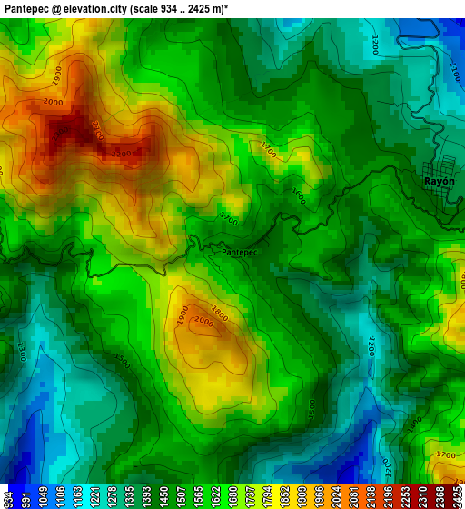 Pantepec elevation map