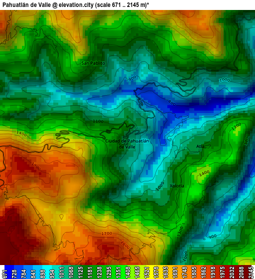 Pahuatlán de Valle elevation map