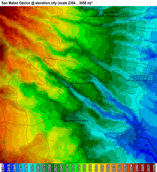 San Mateo Ozolco elevation map