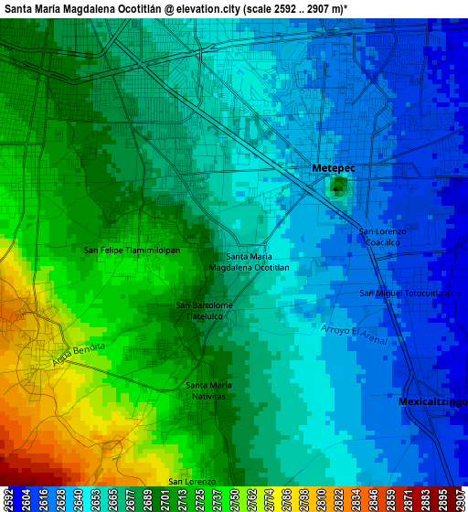 Santa María Magdalena Ocotitlán elevation map