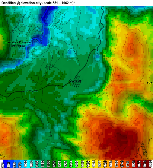 Ocotitlán elevation map