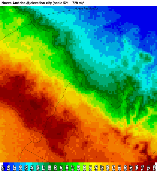 Nueva América elevation map