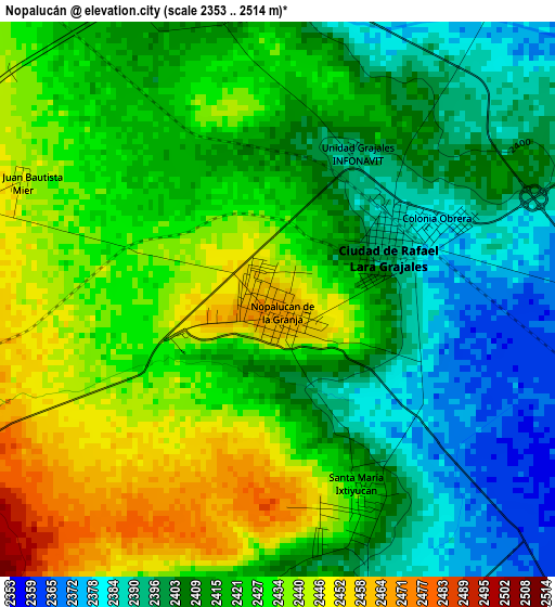 Nopalucán elevation map