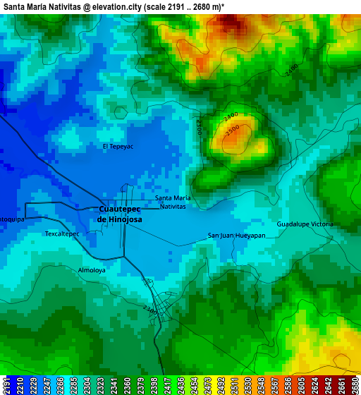 Santa María Nativitas elevation map