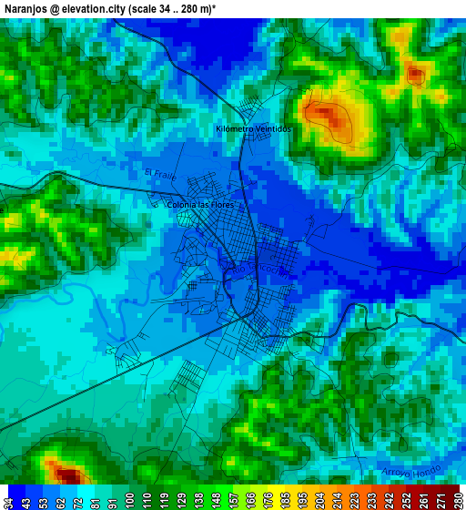 Naranjos elevation map