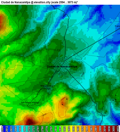 Ciudad de Nanacamilpa elevation map