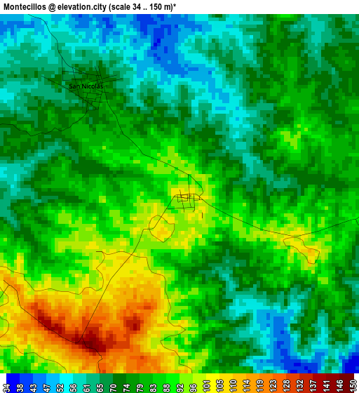 Montecillos elevation map