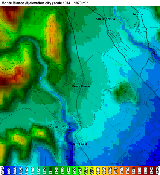 Monte Blanco elevation map