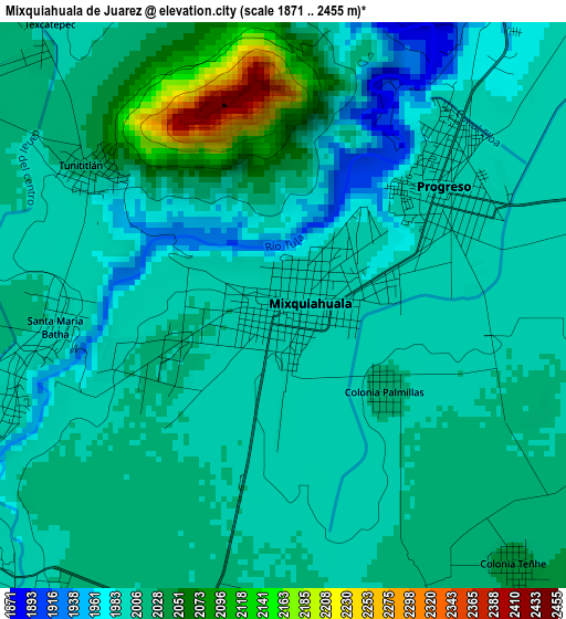 Mixquiahuala de Juarez elevation map