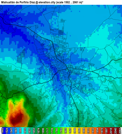 Miahuatlán de Porfirio Díaz elevation map