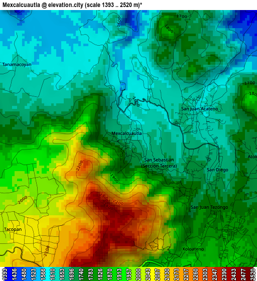 Mexcalcuautla elevation map