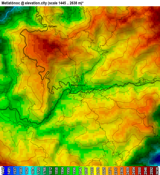 Metlatónoc elevation map