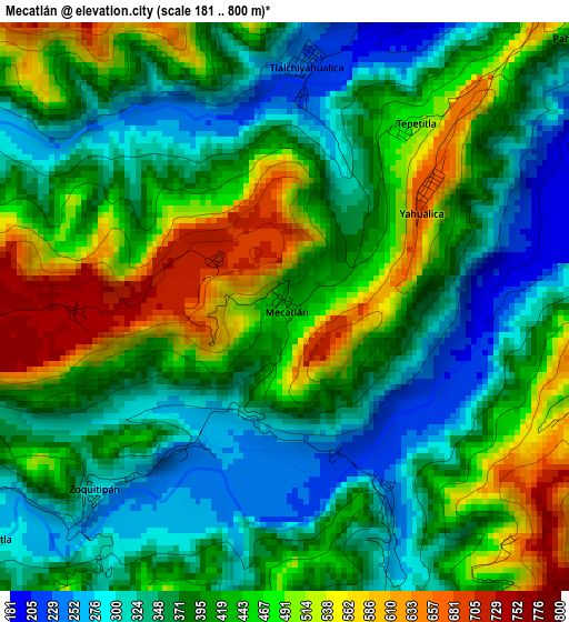 Mecatlán elevation map