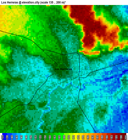 Los Herreras elevation map