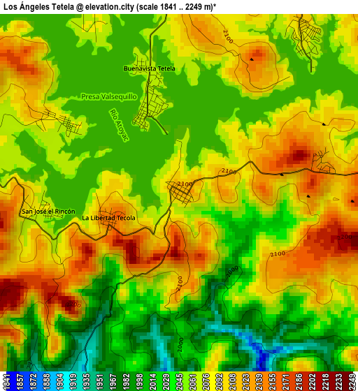 Los Ángeles Tetela elevation map