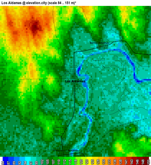 Los Aldamas elevation map