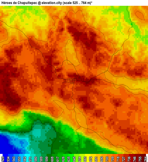 Héroes de Chapultepec elevation map