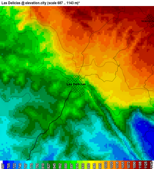 Las Delicias elevation map