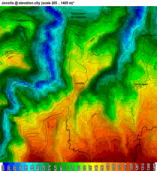 Jonotla elevation map