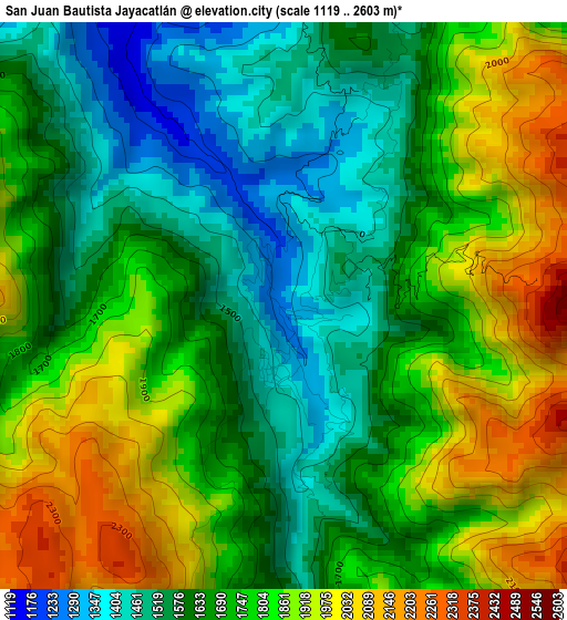 San Juan Bautista Jayacatlán elevation map