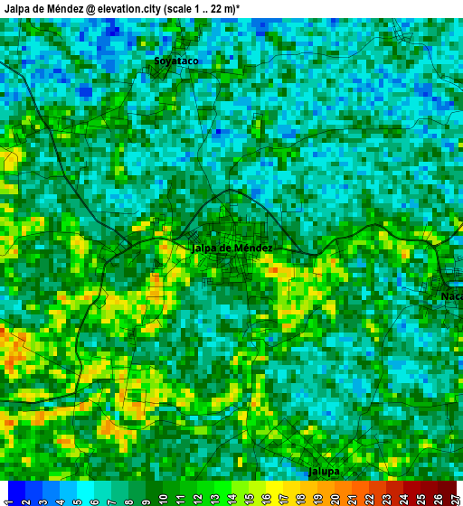 Jalpa de Méndez elevation map