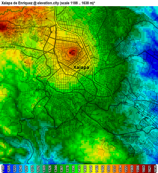 Xalapa de Enríquez elevation map