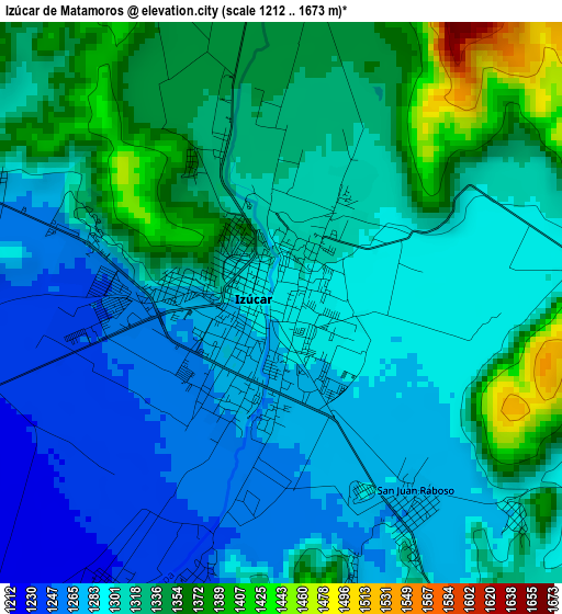 Izúcar de Matamoros elevation map