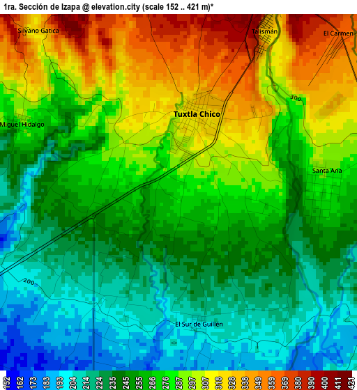 1ra. Sección de Izapa elevation map