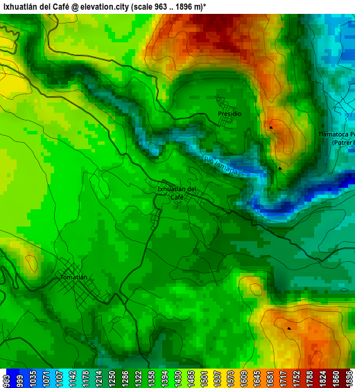 Ixhuatlán del Café elevation map