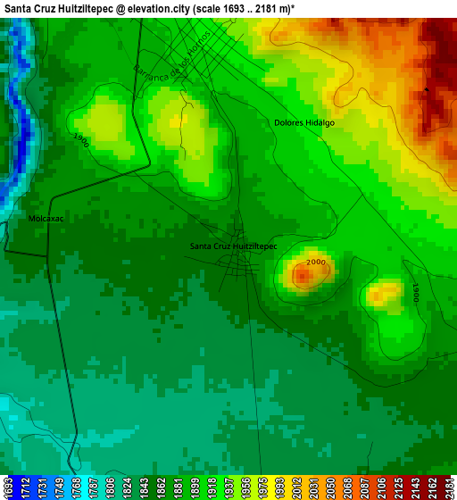Santa Cruz Huitziltepec elevation map