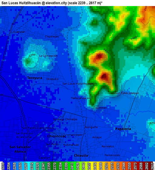 San Lucas Huitzilhuacán elevation map