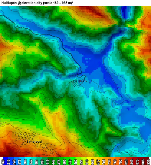 Huitiupán elevation map