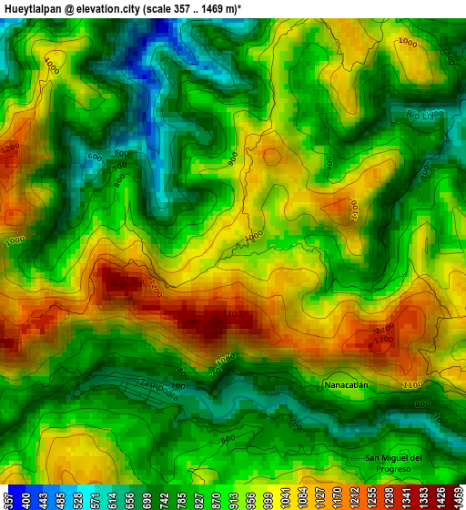 Hueytlalpan elevation map