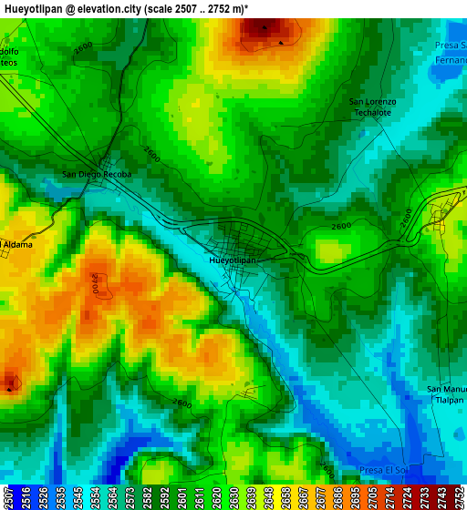 Hueyotlipan elevation map