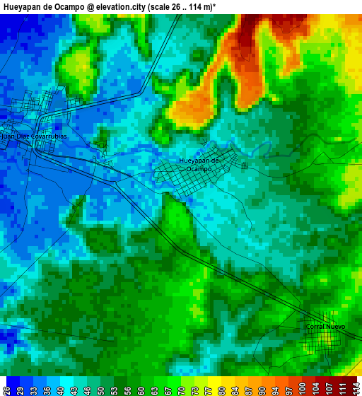 Hueyapan de Ocampo elevation map