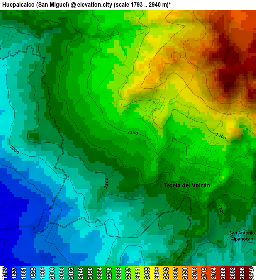 Huepalcalco (San Miguel) elevation map