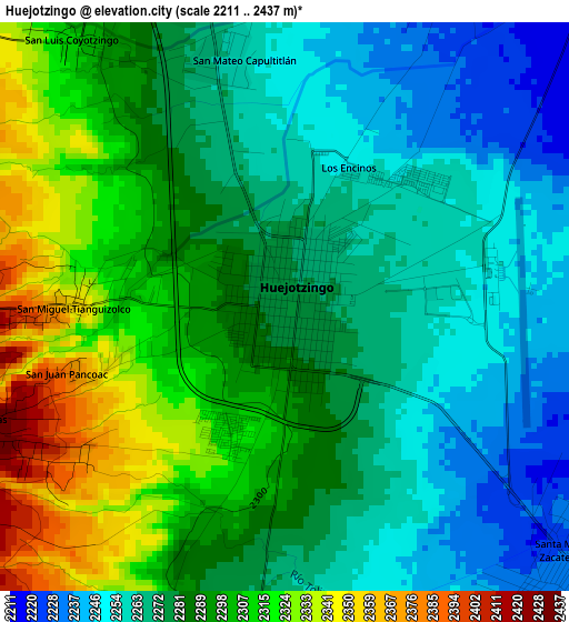 Huejotzingo elevation map