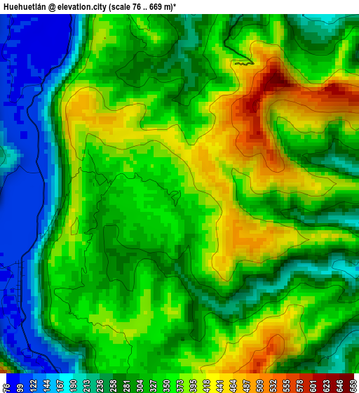 Huehuetlán elevation map