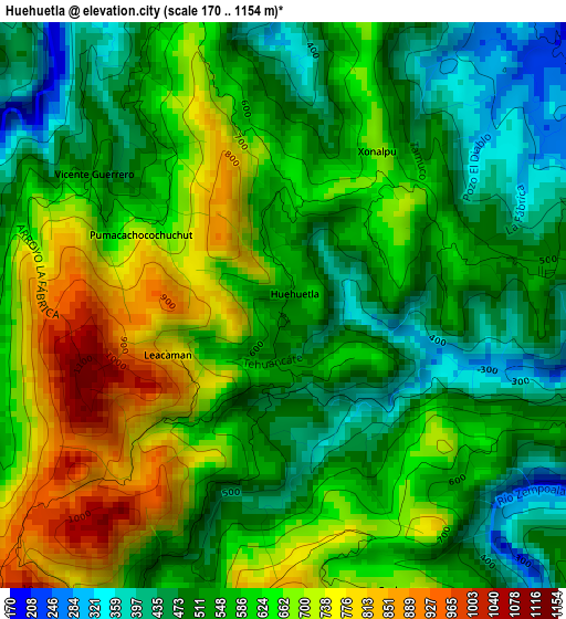 Huehuetla elevation map