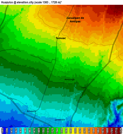 Huazulco elevation map