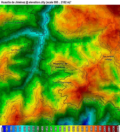 Huautla de Jiménez elevation map