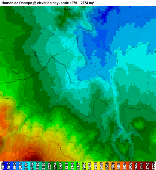 Huasca de Ocampo elevation map