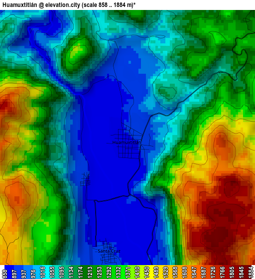 Huamuxtitlán elevation map