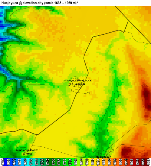 Huajoyuca elevation map