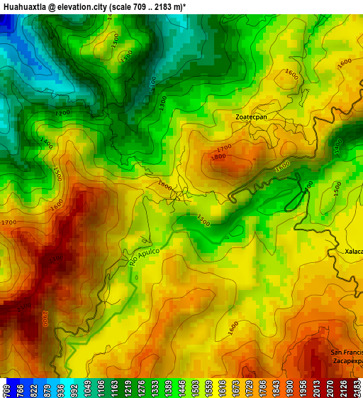 Huahuaxtla elevation map