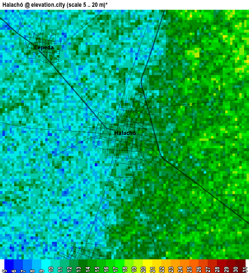 Halachó elevation map